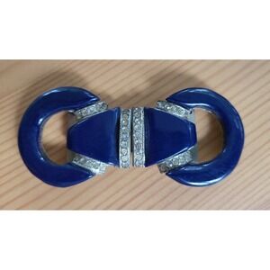 Antique Czech Art Deco Belt Buckle Blue Acrylic Bakelite Catalin Rhinestone Rare